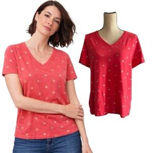 Talbots Deep Coral VNeck Short Sleeves Tee